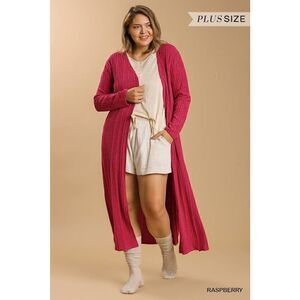 Raspberry Open Front Long Body Cardigan